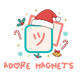 Adore Magnets logo with Christmas-themed elements on a white background
