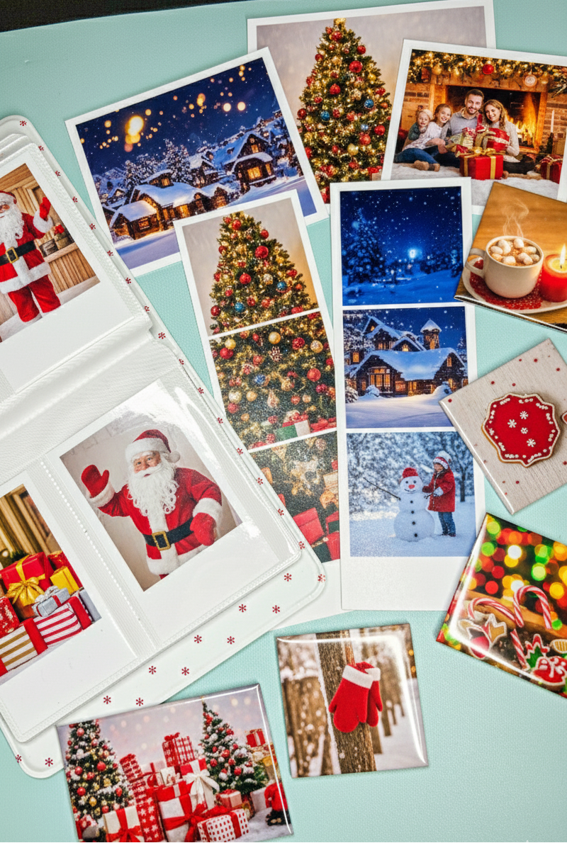 Collection of Christmas-themed cards on a light blue background