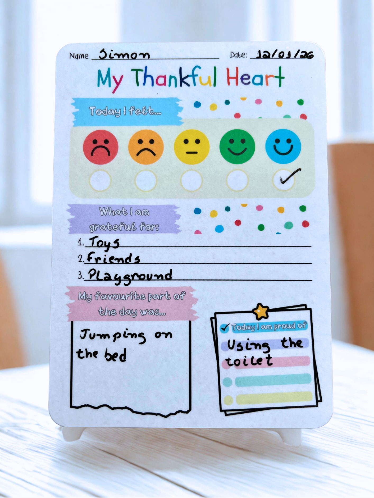 My Thankful Heart | Reusable Kids Gratitude Journal Magnet | Dry Erase Daily Feelings & Gratitude Chart